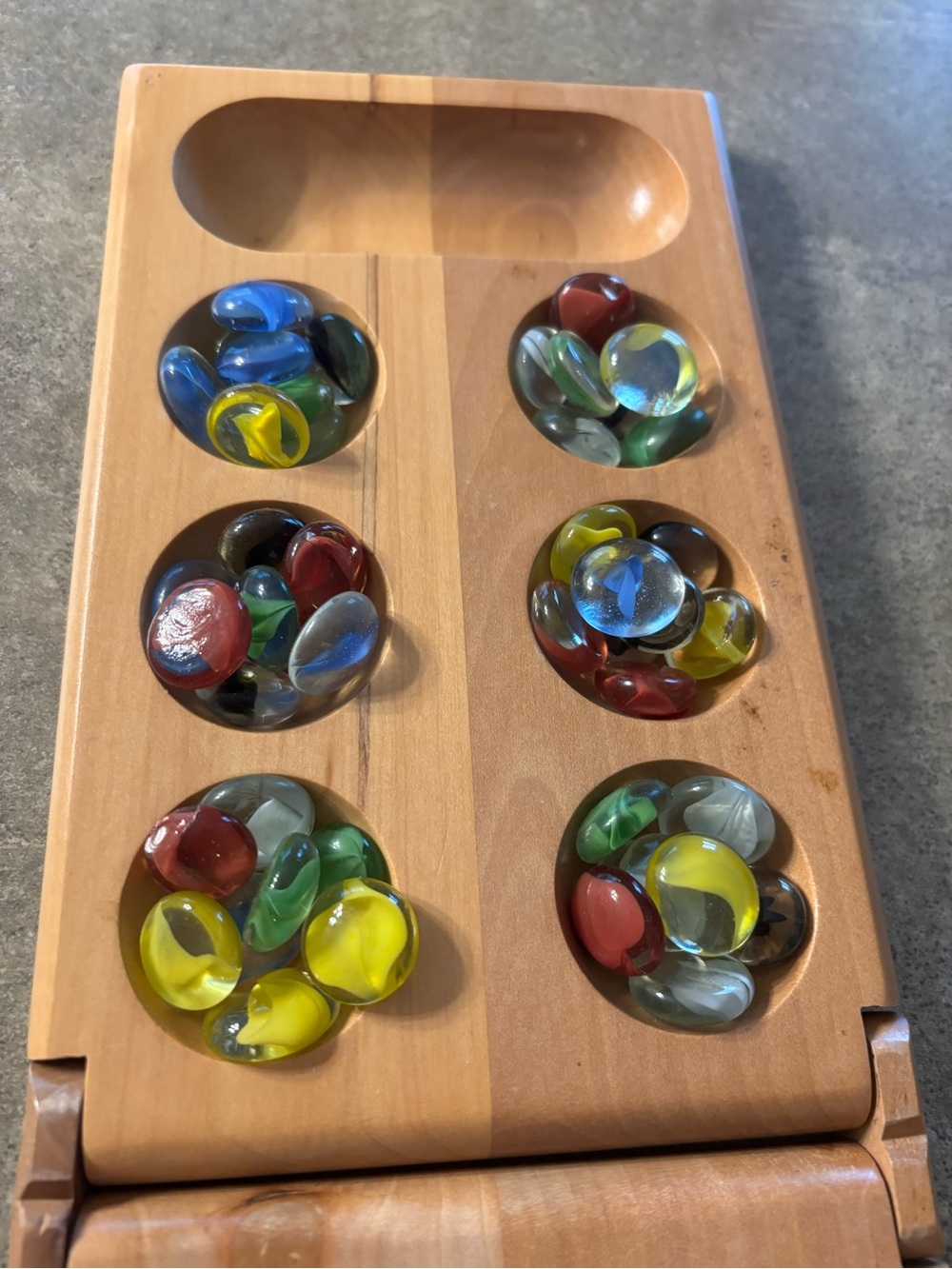 Wooden Mancala Game Set with Colorful Glass Stones - Picture 3 of 7